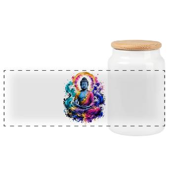 Buddha Wave Meditation Art - Panoramic Cookie Jar with Wooden Lid - white - Front