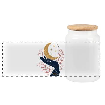 Mystical Hand with Moon – Celestial Gothic Design - Panoramic Cookie Jar with Wooden Lid - white - Front