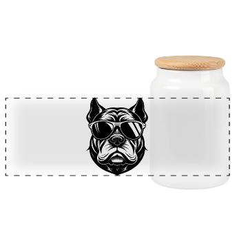 Bulldog with sunglasses - Panoramic Cookie Jar with Wooden Lid - white - Front