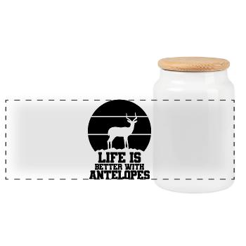 Antelope Humor Saying - Panoramic Cookie Jar with Wooden Lid - white - Front