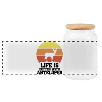 Antelope Vintage Safari Humor Saying - Panoramic Cookie Jar with Wooden Lid - white - Front