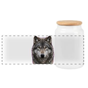 Midnight Wolf Portrait - Panoramic Cookie Jar with Wooden Lid - white - Front