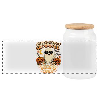 Spooky Vibes Only Ghost Retro Halloween - Panoramic Cookie Jar with Wooden Lid - white - Front