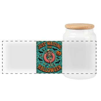 Attendant l’anticipation du squelette d’Halloween - Boîte à biscuits avec couvercle en bois - blanc - Devant