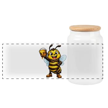 Bee with honey - Panoramic Cookie Jar with Wooden Lid - white - Front