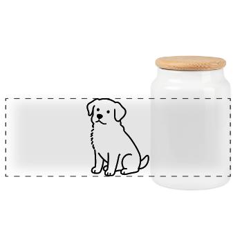 Minimalist dog silhouette - Panoramic Cookie Jar with Wooden Lid - white - Front