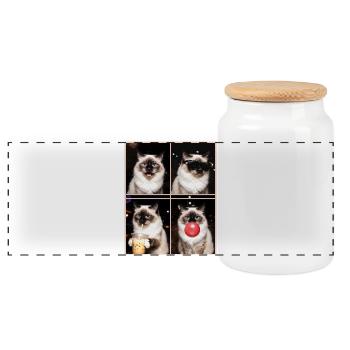 Cats Sacred Birman Cat - Panoramic Cookie Jar with Wooden Lid - white - Front