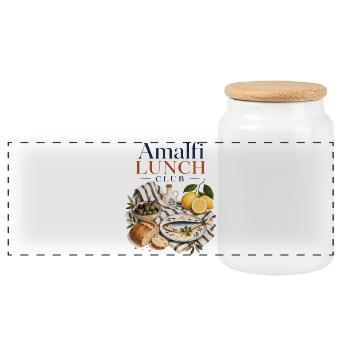 Amalfi Lunch Club Italy Mediterranean - Panoramic Cookie Jar with Wooden Lid - white - Front