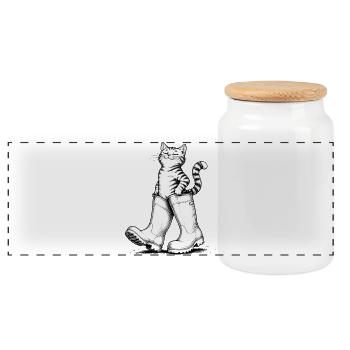 Cat in rubber boots, Puss in Boots - Panoramic Cookie Jar with Wooden Lid - white - Front