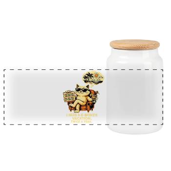 I need 6 months of vacation, 2x a year – Cool Cat - Panoramic Cookie Jar with Wooden Lid - white - Front