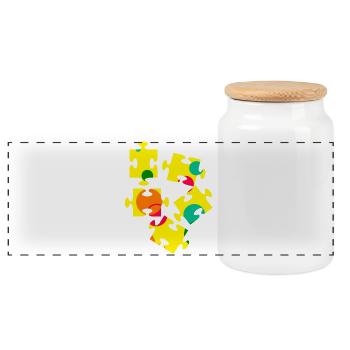 Collage de pièces de puzzle coloré - Boîte à biscuits avec couvercle en bois - blanc - Devant
