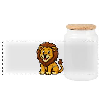 Pixel Lion Cub Design - Panoramic Cookie Jar with Wooden Lid - white - Front