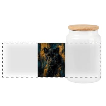 Panthère noire dorée - Panoramic Cookie Jar with Wooden Lid - white - Front
