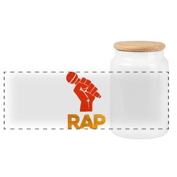 Vivid Rap Microphone Fist - Panoramic Cookie Jar with Wooden Lid - white - Front