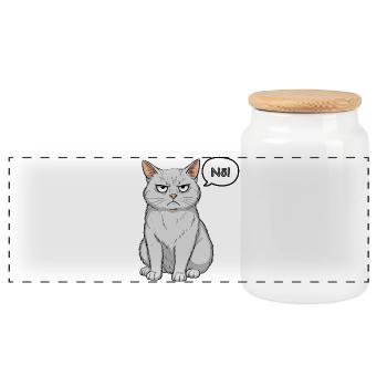 Grimmige Katze - einfach "Nö" - Panorama Keksdose mit Holzdeckel - Weiß - Vorne