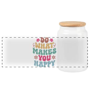 Do What Makes You Happy Motivational Quotes - Panoramic Cookie Jar with Wooden Lid - white - Front