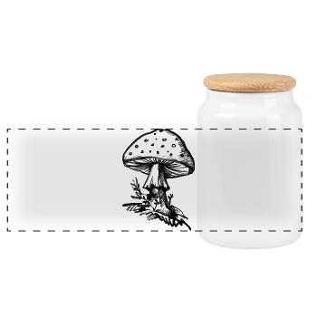 Mushroom Hand Drawn Illustration, Pencil - Panoramic Cookie Jar with Wooden Lid - white - Front