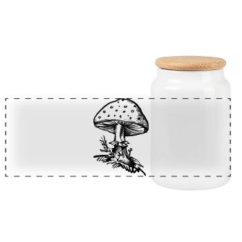 Champignon - Illustration - Boîte à biscuits avec couvercle en bois - blanc - Devant