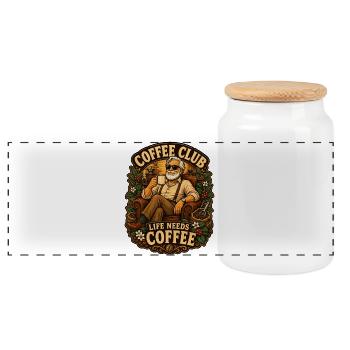 Coffee Club Life Needs Coffee - Panoramic Cookie Jar with Wooden Lid - white - Front