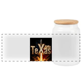 Texas Rocket Launch - Panoramic Cookie Jar with Wooden Lid - white - Front
