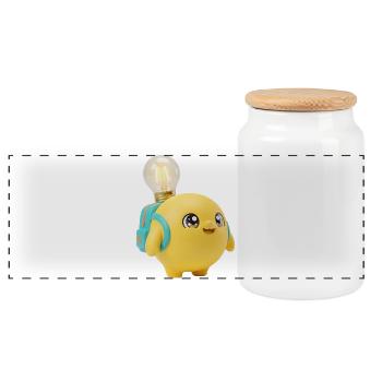 Cute Yellow School Mascot with Lightbulb Planet Ba - Panorama Keksdose mit Holzdeckel - Weiß - Vorne