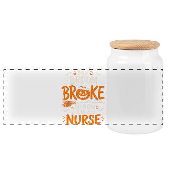 Nurse Nurse Halloween - Panoramic Cookie Jar with Wooden Lid - white - Front