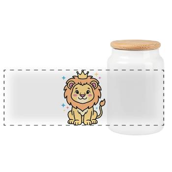 Pastel chic crowned lion cub - Panoramic Cookie Jar with Wooden Lid - white - Front