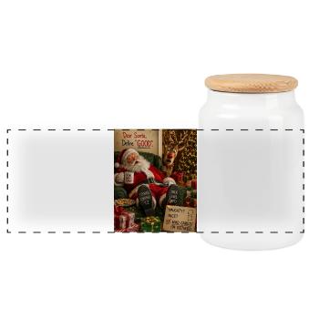 Rentner Weihnachtsmann Definiere Brav Humor Frech - Panorama Keksdose mit Holzdeckel - Weiß - Vorne