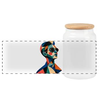 Retro Porträt – Geometrische Farben - Panorama Keksdose mit Holzdeckel - Weiß - Vorne