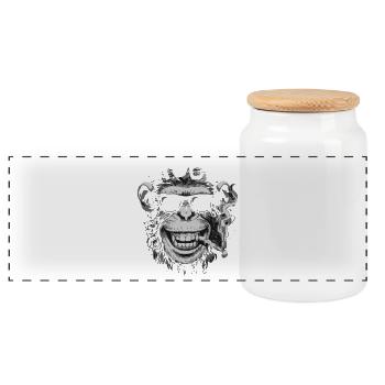 Schimpanse-Rocker mit Sonnenbrille - Panorama Keksdose mit Holzdeckel - Weiß - Vorne