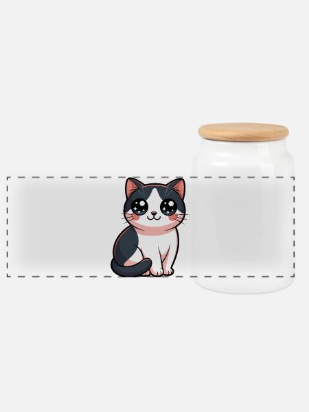 Kawaii Kätzchenkatzenliebhaber - Panorama Keksdose mit Holzdeckel - Weiß