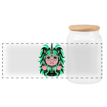Teal With It: Mintgrünes EinZORN mit Mittelfinger - Panorama Keksdose mit Holzdeckel - Weiß - Vorne