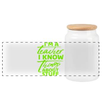 I'm A Teacher Lehrer Weiß Vieles Spruch Logo Text - Panorama Keksdose mit Holzdeckel - Weiß - Vorne