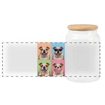 Hunde Bulldog Hund - Panorama Keksdose mit Holzdeckel - Weiß - Vorne