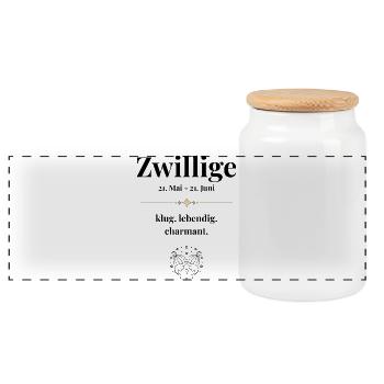 Zwillinge Sternzeichen Eigenschaften - Panorama Keksdose mit Holzdeckel - Weiß - Vorne