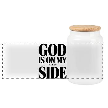 Gott ist auf meiner Seite - Panorama Keksdose mit Holzdeckel - Weiß - Vorne