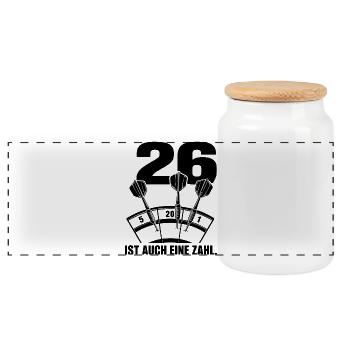 26 ist auch eine Zahl Drei Dartpfeile 5 20 1 - Panorama Keksdose mit Holzdeckel - Weiß - Vorne