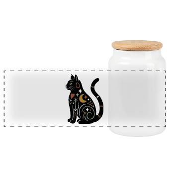 Magische Katze - Schwarz Bunt - Panorama Keksdose mit Holzdeckel - Weiß - Vorne