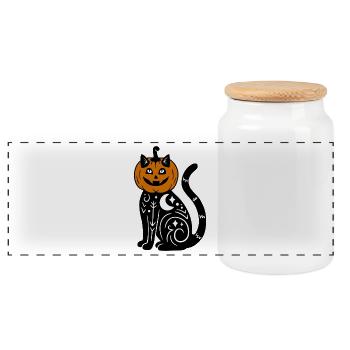 Halloween Katze Kürbiskostüm - Panorama Keksdose mit Holzdeckel - Weiß - Vorne