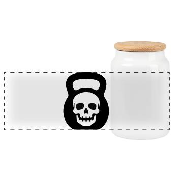 Totenkopf Kettlebell Logo - Panorama Keksdose mit Holzdeckel - Weiß - Vorne