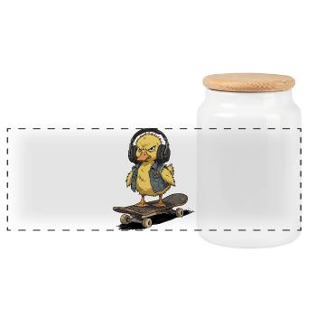 Rebellische Ente auf Skateboard - Panorama Keksdose mit Holzdeckel - Weiß - Vorne