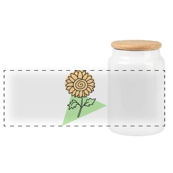 Sonnenblumenblüte in mintgrüner geometrischer Form - Panorama Keksdose mit Holzdeckel - Weiß - Vorne