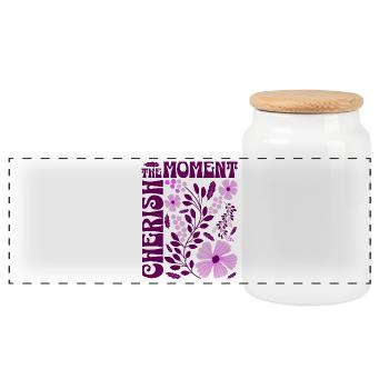 Cherish The Moment Blumen Floral Retro Geschenk    - Panorama Keksdose mit Holzdeckel - Weiß - Vorne