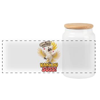 Kakadu Wortspiel Ohne dich – Liebe & Freundschaft - Panorama Keksdose mit Holzdeckel - Weiß - Vorne