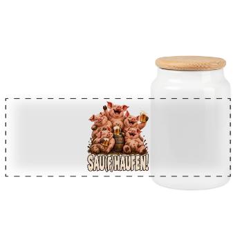 Sau(f)haufen Schweine Bier Stammtisch JGA Spruch - Panorama Keksdose mit Holzdeckel - Weiß - Vorne
