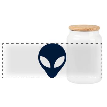 Alien Kopf Silhouette Icon - Panorama Keksdose mit Holzdeckel - Weiß - Vorne