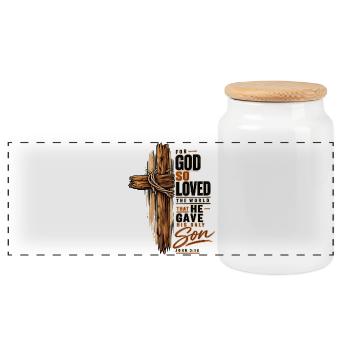 Johannes 3,16 Kreuz Jesus Liebe Christliches Shirt - Panorama Keksdose mit Holzdeckel - Weiß - Vorne