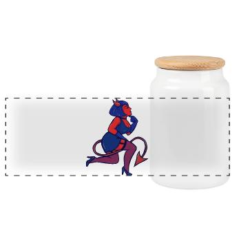 Crimson Devil Pinup - Panorama Keksdose mit Holzdeckel - Weiß - Vorne