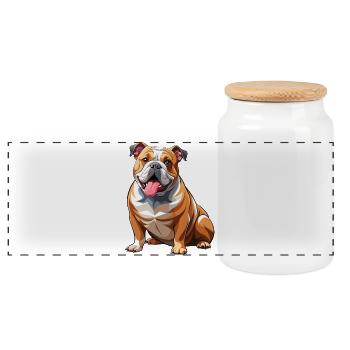 Bulldoggen-Hundesitting - Panorama Keksdose mit Holzdeckel - Weiß - Vorne