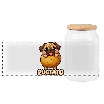 Funny Cute Pugtato Pug Potato Kawaii Dog - Panorama Keksdose mit Holzdeckel - Weiß - Vorne
